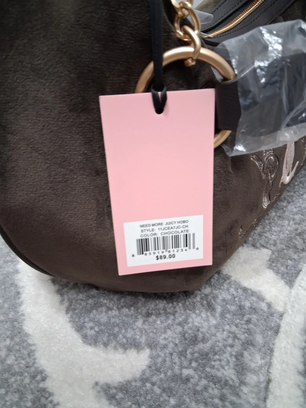 Juicy Couture Brown Hobo Shoulder Bag with Heart Charm With Embroidered Crest